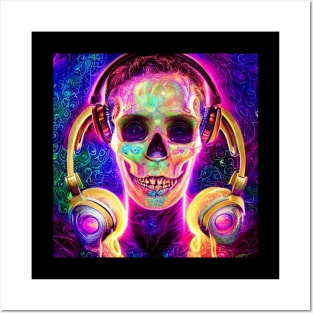 Headphones Skull Listening To Music Posters and Art